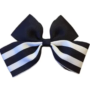 Navy Blue Striped Bow