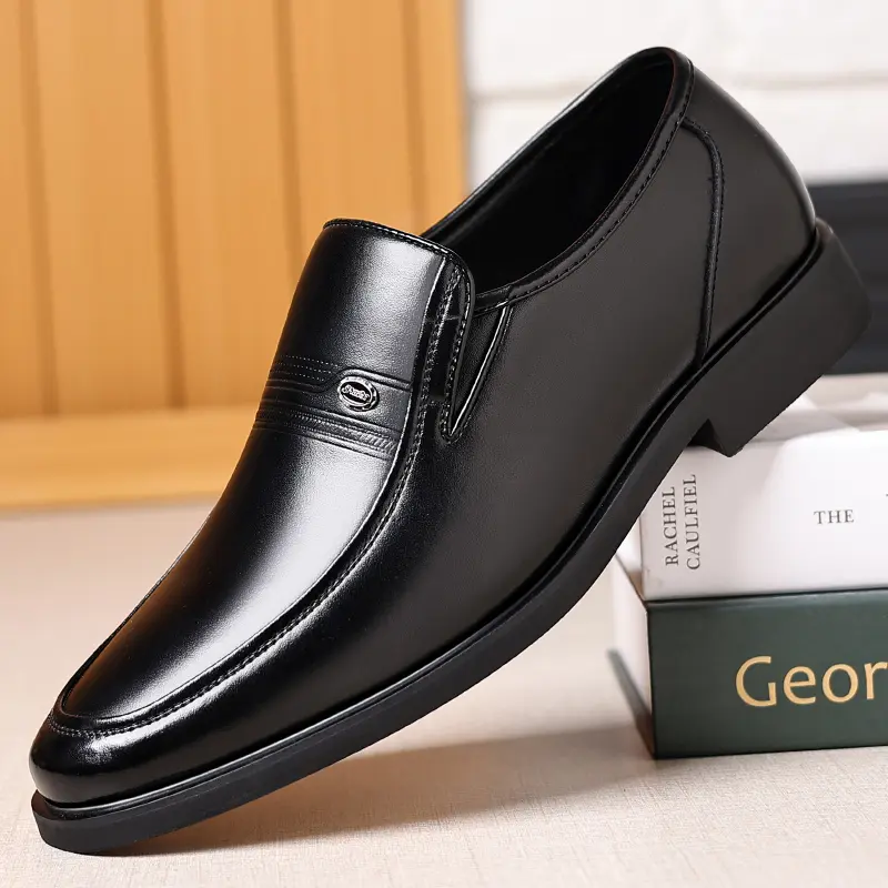 Men’s Black Faux Leather Slip-On Loafers - Business Casual Formal Shoes for Office, Party Events, Classic, Work, Footwear
