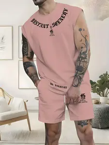 Sleeveless Tank Top and Shorts Set, Casual Sporty Summer Couple, Unisex Home Wear, All over Print, Fitted Style, Round Neck, Relaxed Lounge Set