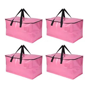 REGALWOVEN 4 Pack Clothes Storage, Foldable Storage Bags, Moving Bags for Organizing Clothing, Closet Organizers and Storage with Handles 27*14*14in Pink
