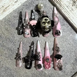 Abyssal Queen Black Pink Acrylic Luxury Handmade Press On Nails