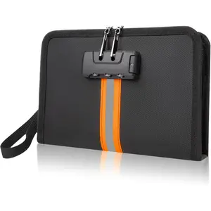 Fireproof money bag with lock and zipper, fireproof and waterproof safe, suitable for cash, mobile phones, keys, credit cards