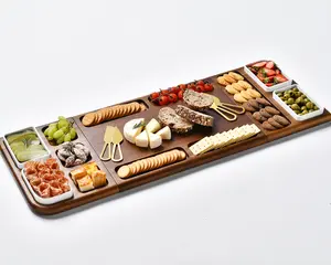 Grazing Table Platter - Personalized Charcuterie Board Set, Extra Large Serving Board with Knives Premium Hardwood Gift Set for Entertaining Cutlery Tableware