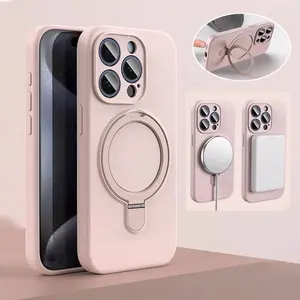 Liquid Skin Magnetic Phone Case with Ring, 1 Count Shockproof Phone Protector Cover, Phone Accessory Compatible with iPhone 17 Pro Max 17 Air 16 Pro Max 15 Pro 14 Plus 13 12 11Pro Max