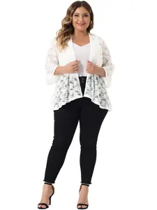 Agnes Orinda Plus Size Cardigans for Women Open Front 3/4 Bell Sleeve Sheer Lightweight Lace Cover Up
