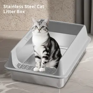 [Upgrade]Large Foldable Enclosed Cat Litter Box with Lid Drawer Easy to Clean Semi-Enclosed Design for Privacy and Odor Control Stainless High-Sided setup pee guard