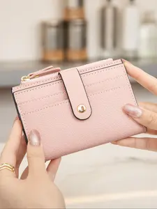 Women's Simple Plain Color Zipper Coin Purse, Casual Versatile Small Pu Card Holder, Simple All-match Purse for Daily Used, Fashionable Card Holder