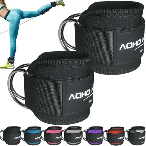 Unisex Padded Neoprene Ankle Straps (Pair Pack) – Glute Workout Equipment, Gym Accessory for Cable Machines, Breathable Adjustable Cuffs with Reinforced Steel Double D-Ring, Home Workout Strength/Weight Training Gear, 1 Size, Money Back Guarantee