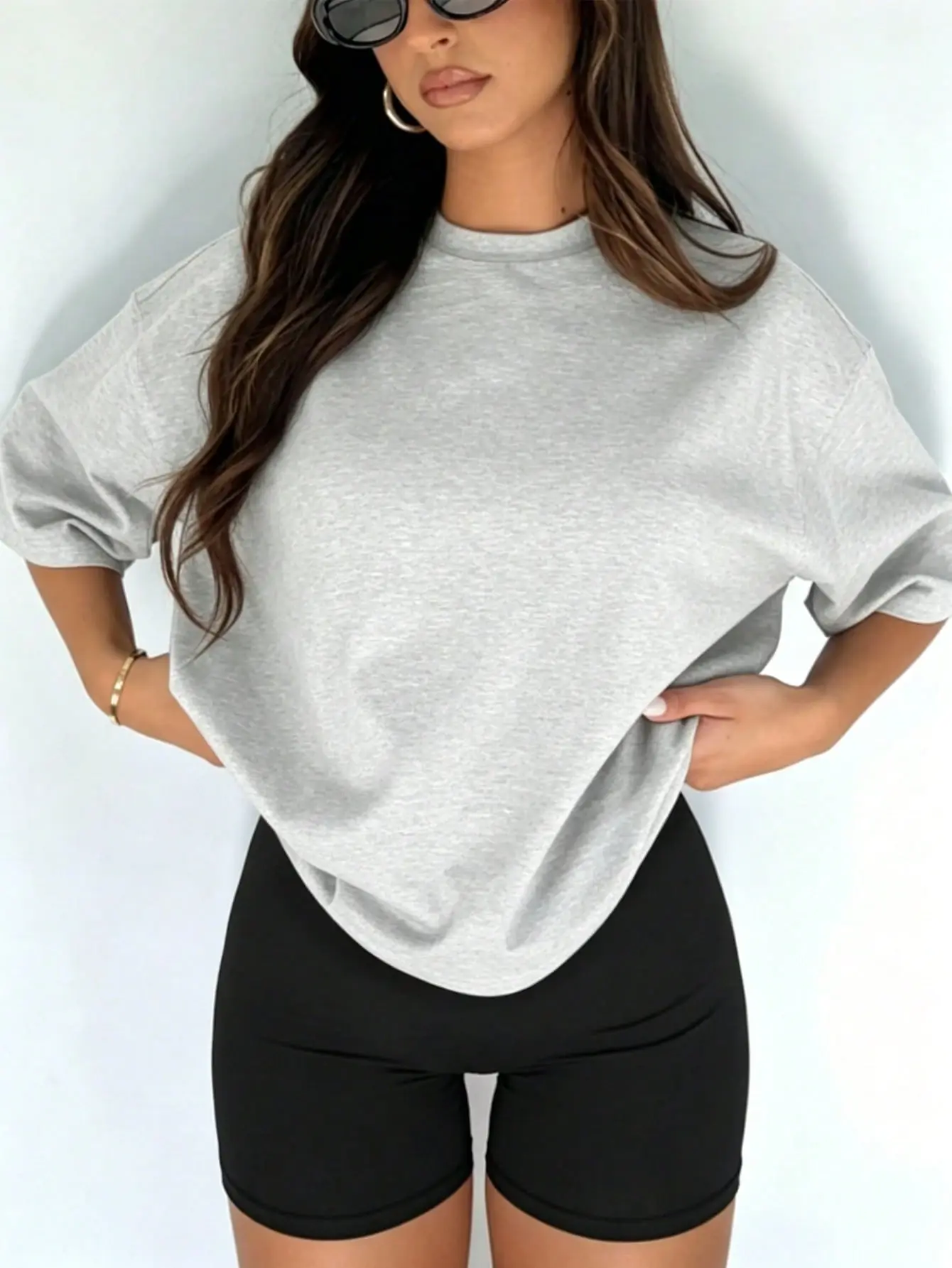 LALUZ Two Piece Set Round Neck T-Shirt And Tight Shorts For Women Trendy Y2K Going Out Outfit Casual Active Set Summer Beach Loungewear