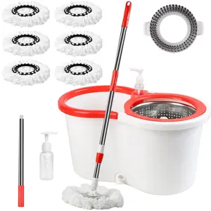 Mop and Bucket Set, Hands Free Mop and Bucket Floor Cleaning Set, 61 '' Telescopic Mop Rod, 6 Microfiber Mop Heads,Mop Buckket System Household Items