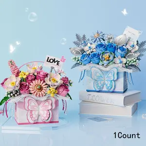 Flower Bouquet Building Blocks Toy, 1 Count Colorful Handheld Bouquet Gift Box, Eternal Flower Handheld Gift Box Series, Artificial Roses Bouquet, Gift for Girls, Decor