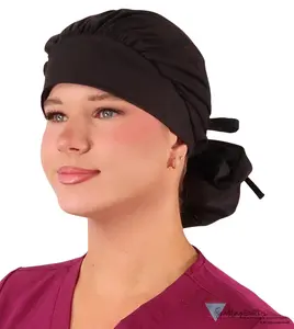Banded Bouffant Ponytail Scrub Cap - Solid Black