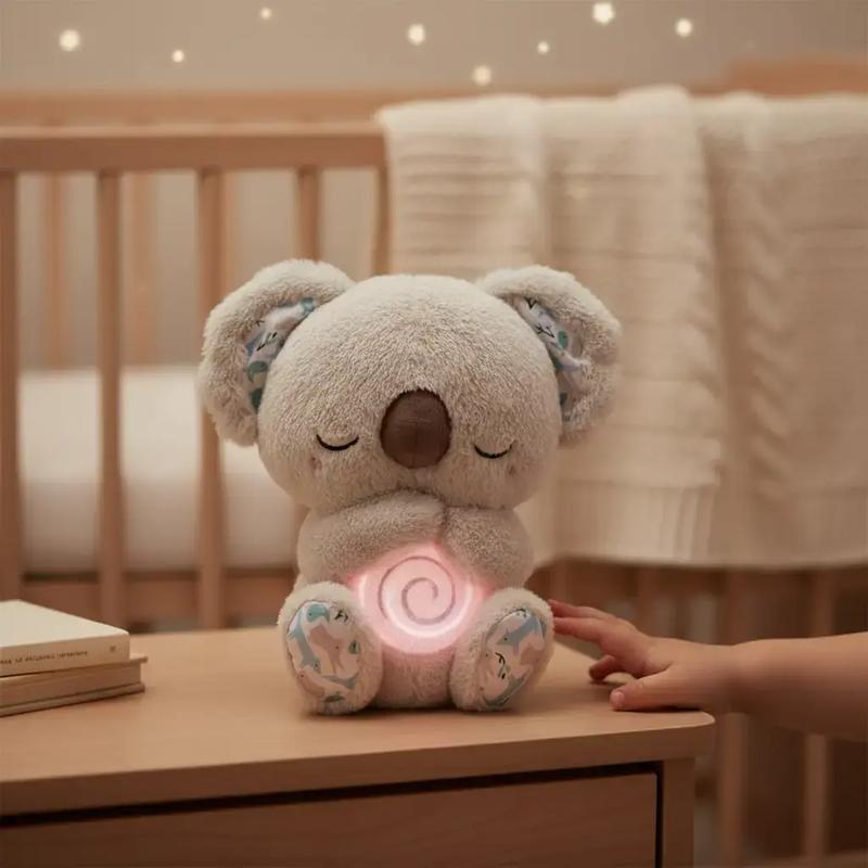 Stress Relief Koala Breathing Plush Toy, Calming Stuffed Animal with Music Lights & Rhythmic Breathing Action, Sleep Aid Doll, Musical Light Up