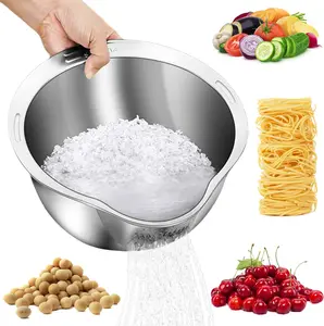 Rice Washer Strainer Bowl - 4-in-1 Washing Bowl for Quinoa, Stainless Steel Rinser With Side Drainers Small Colander for Cleaning Fruits, Vegetables, and Beans - Versatile Kitchen Tool