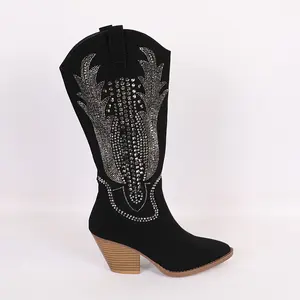 RIVER-34 WOMENS BOOTS MID CALF BLACK NUB MATERIAL