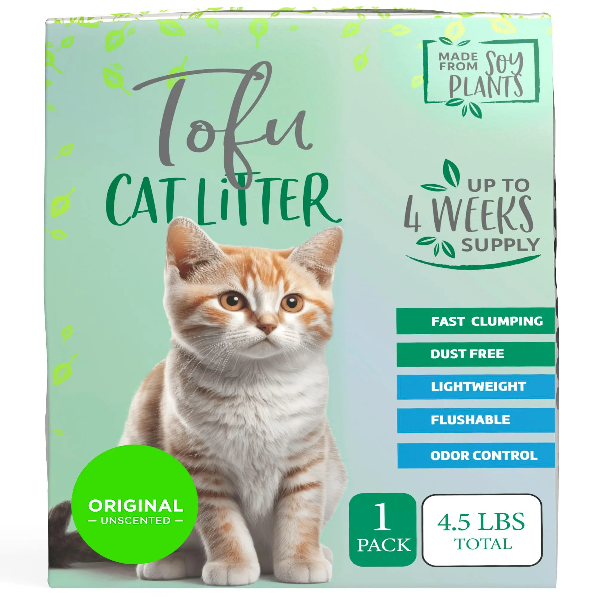 Natural Paw Tofu Cat Litter Pellets | Flushable, Lightweight, No Tracking, Dust-Free, Clumping, Odor Absorbent - 1 Pack Refill Bag Unscented (4.5lb)
