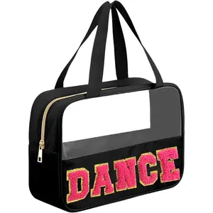 Chenille Letter Bags for Dance Recital Gifts Clear Ballet Dance Makeup Bag with Handle and Zipper  Nylon Portable Toiletry Bag, Dance Competition  Haves