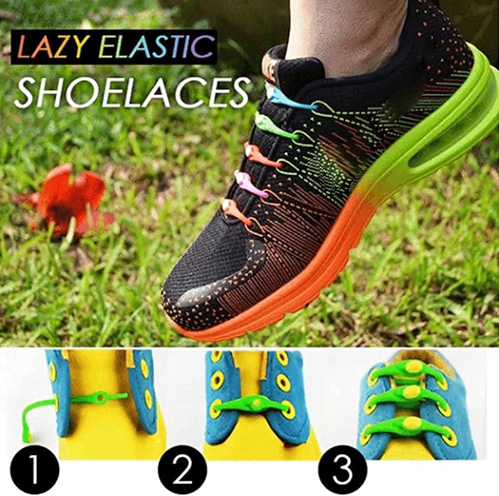 Lazy Tying-Free Elastic Shoelaces Laces Special No Tie Rubber for Kids and Adults Elastic Shoelaces for Sneakers