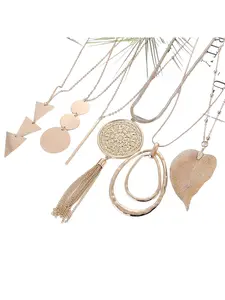 6 Pieces Long Pendant Necklaces for Women Disc Leaves Tassel Y Chain Long Sweater Chain Fashion Jewellery Chain Set Layered Necklaces