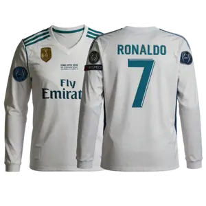 2017 18 Retro Home Away White Blue No.7 Long Sleeved Soccer Jersey Top Fan Version