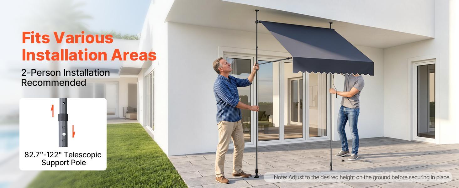 VEVOR 59-Inch Aluminium Manual Retractable Patio Awning, 43-59" Shade Span, 0°-90° Sun Control, Height-Adjustable Sunshade Shelter with Crank Handle, Rain-Ready Cover, Level4 Fade-Resist Canopy for Backyard, Balcony#BackToSchool VEVOR 59-Inch Aluminium Manual Retractable Patio Awning, 43-59" Shade Span, 0°-90° Sun Control, Height-Adjustable Sunshade Shelter with Crank Handle, Rain-Ready Cover, Level4 Fade-Resist Canopy for Backyard, Balcony#BackToSchool