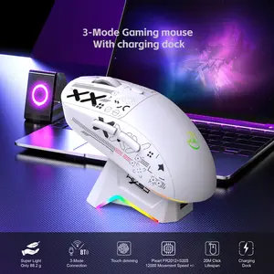 New Wireless Gaming Mouse RGB Mouse,2.4G Tri-Mode Connection, RGB Touch Magnetic Charging Base, Macro Gamer Mouse Ergonomic
