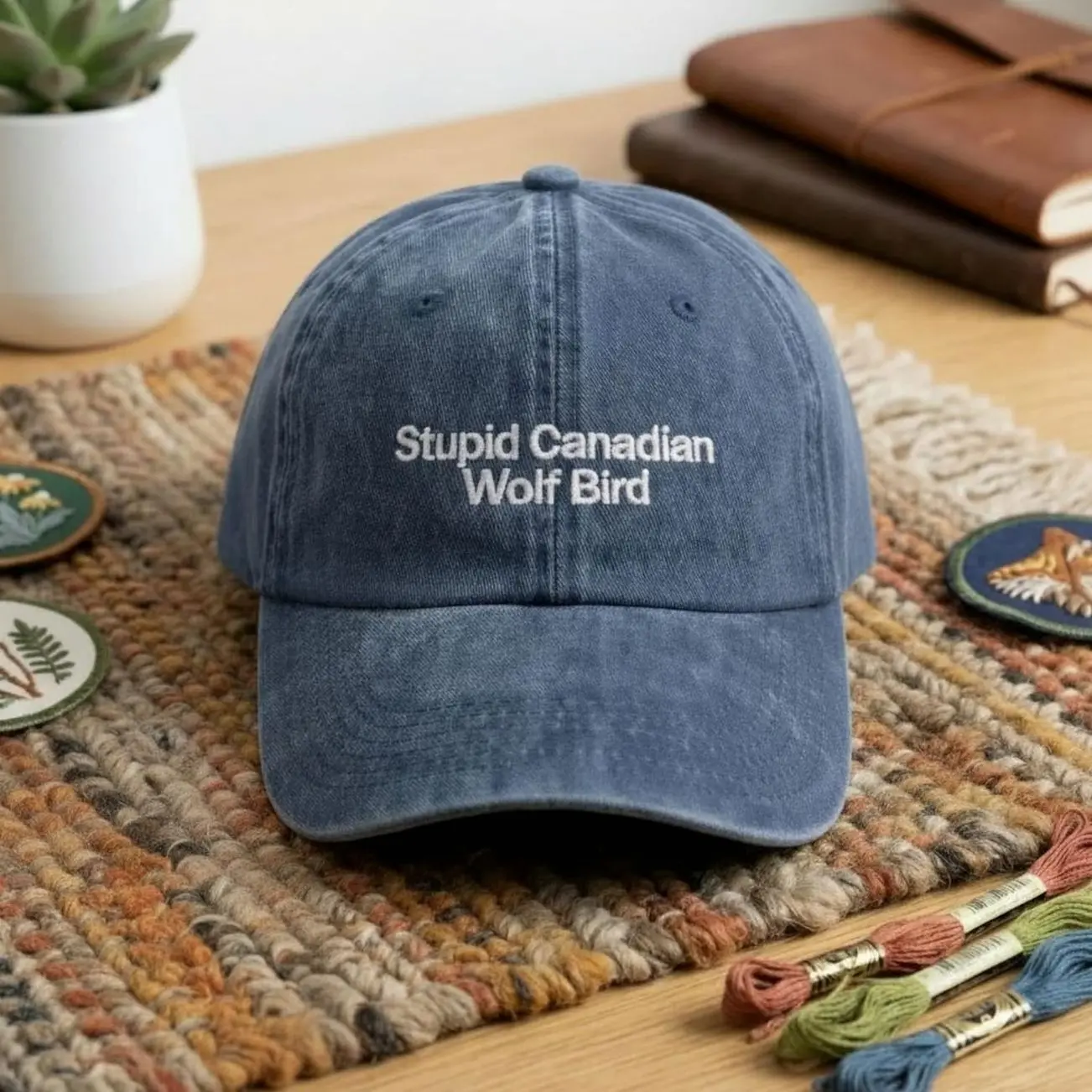Embroidered Hat Stupid Canadian Wolf Bird, LGBT Hockey Fan Gift, Heated But Devote merch 5CU7S