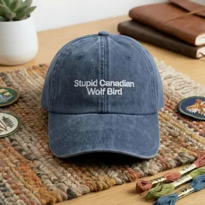 Embroidered Hat Stupid Canadian Wolf Bird, LGBT Hockey Fan Gift, Heated But Devote merch 5CU7S