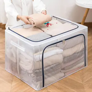 Transparent Clothing Storage Box, Foldable Multi-purpose Box, Large Closet with Zipper, Toy Storage Box, Waterproof Mobile Storage Box