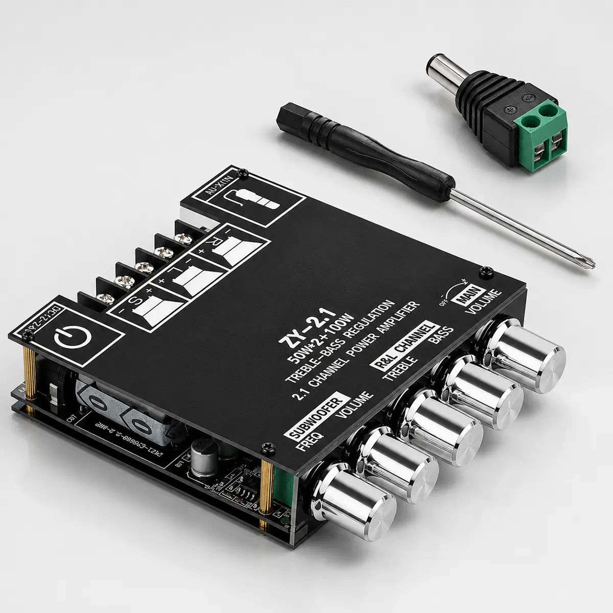 2.1 Channel High Power Compact Mini Subwoofer Bluetooth Amplifier Board - 50W+50W+100W, Bass&Treble Control, DIY Electronic PCB, Home Theater Speaker Accessory, Smartphone Compatible with BT/USB/Aux Inputs