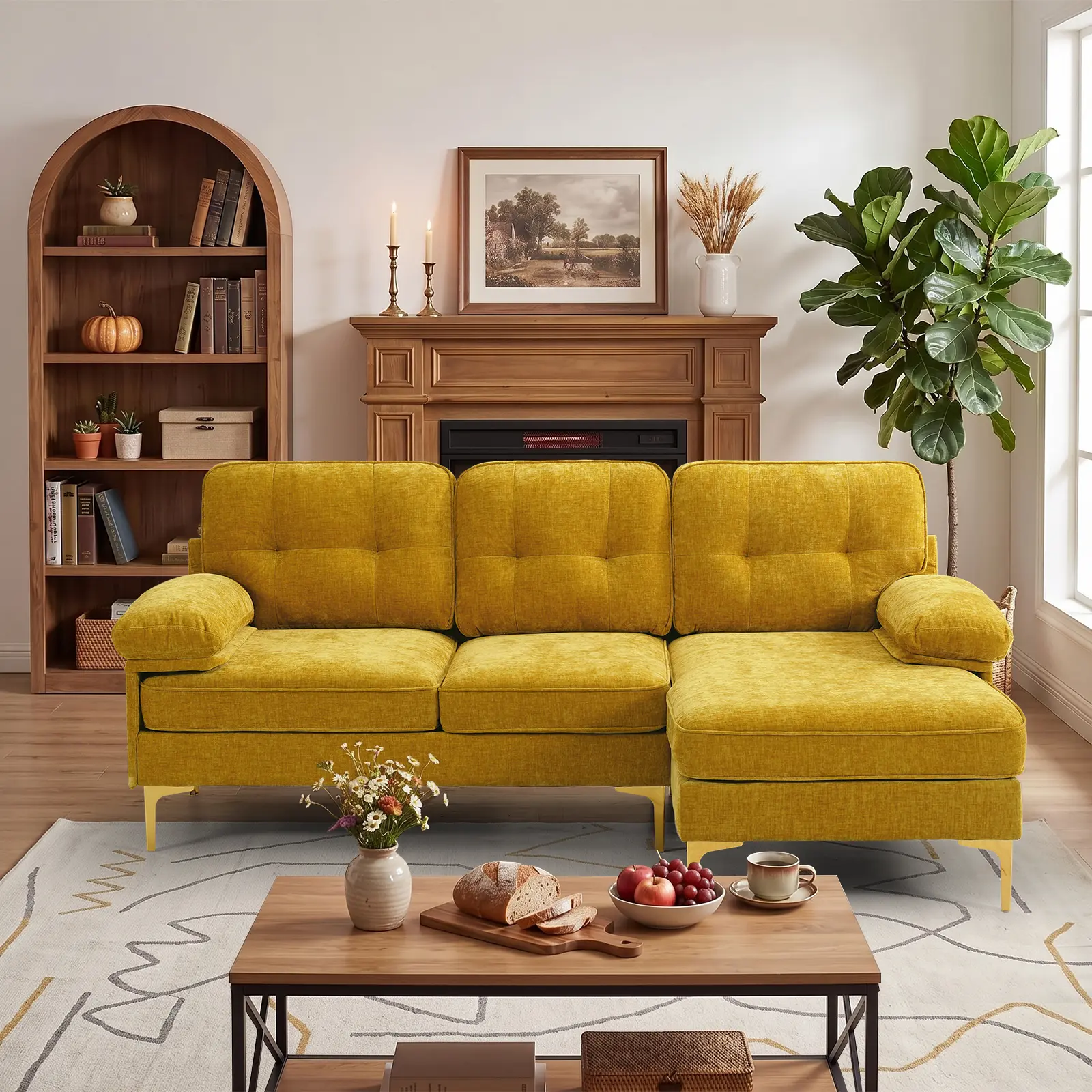 【Wichvens】83" Modern L-Shaped Sectional Sofa Couch, 3-Seat Reversible Sectional with Chaise, Chenille Fabric Tufted Couch with Metal Legs & Removable Covers for Living Room, Apartment, Small Space
