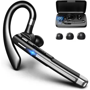 Bluetooth Trucker Headset, Wireless Bluetooth 6.1 Earpiece for Cellphone with Charging Case Built-in Microphone Hands-Free Earphones for Work Office Driver