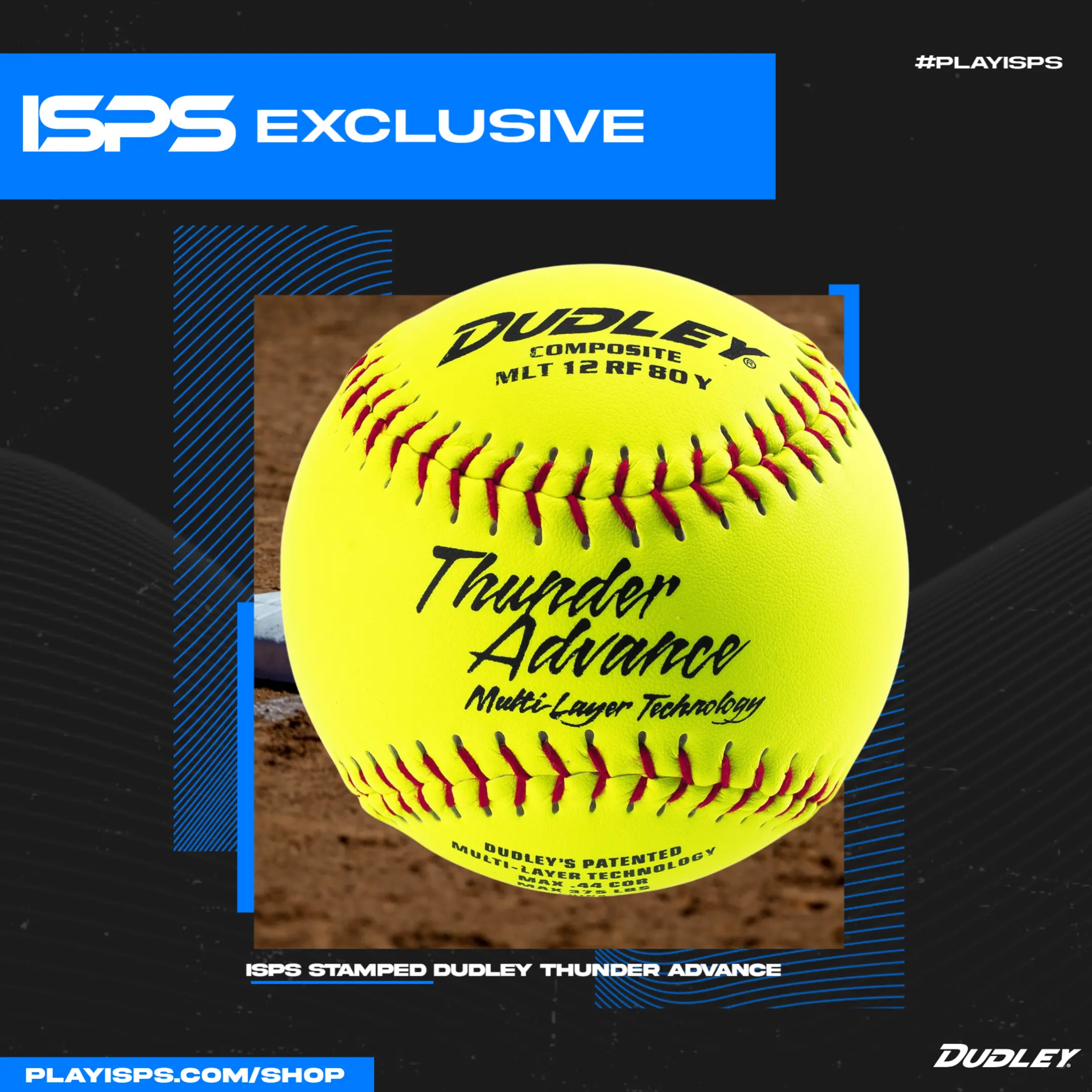 ISPS Stamped Dudley Thunder Advance 12 inch Softball - Yellow Composite Leather with Micro Cell Technology - ISPS Approved (Sold in Dozens)