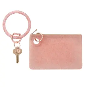 OVENTURE Large Pouch Wristlet - Rose Gold Confetti Zipper Coin Purse Lightweight Silicone Key Ring & Pouch Set for Keys ID Cards AirPods Phone Cosmetics Hair Accessories Sunglasses