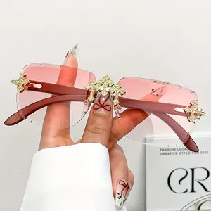 Women Moissanite Sunglasses Triple Cross Fashion Stylish Trendy Eyewear UV Protected Pink Lenses 5.5 Inch Frame with FDA Approved Features