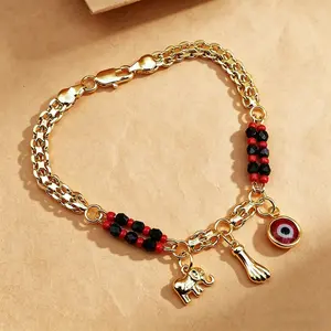bohemian style bracelet Bohemian-style red and black beaded Devil's Eye Elephant bracelet, copper plated with 14K gold