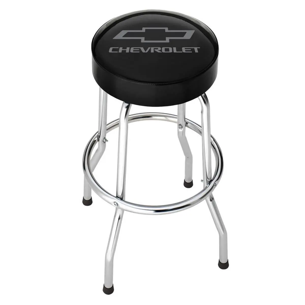 Chevrolet Grey Logo Garage Stool - Black Indoor Furniture Chair with Foam Padded Seat, Sturdy Chrome Frame for Game Rooms, Work Stations, No