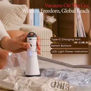 [2025 Upgraded] X7 Cordless Travel Vacuum Bag Set – 15-Pack Compression Bags for Carry-On Suitcases – 140L/Min Powerful Air Removal – USB Rechargeable Handheld Pump with Built-In Battery – Space Saver for Clothes & Packing Organiser