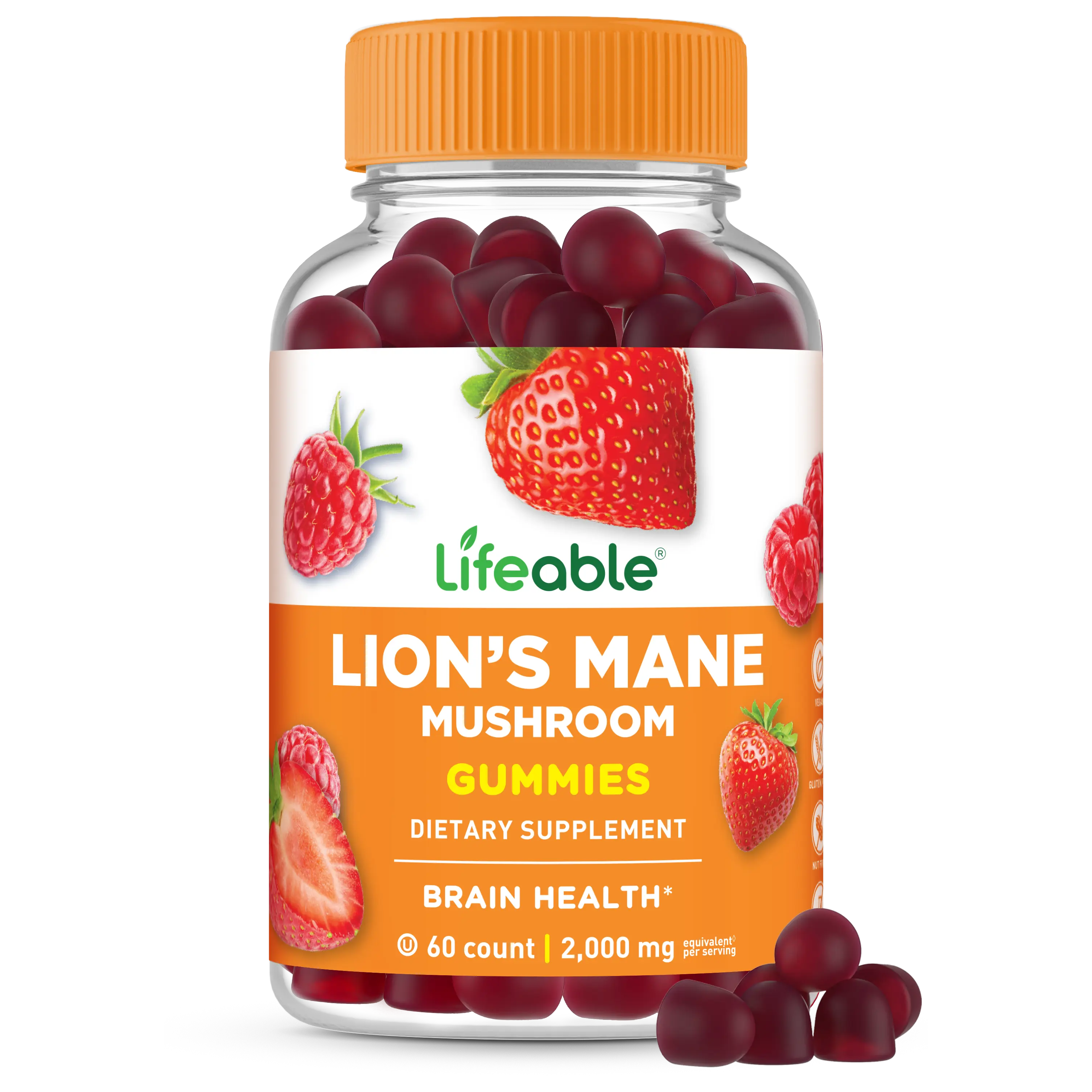 Lifeable Kids Lion's Mane Vitamin Brain Supplement Gummies, 60-Count Berry-Flavored Chewable Children Vitamins & Supplements