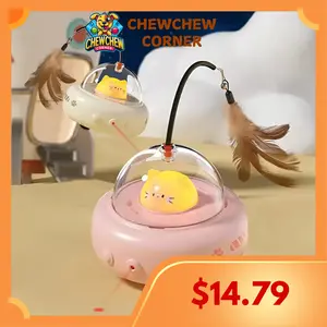 Interactive Toys Motion-Activated Smart Teaser Rotating Cat Laser Toy with Feathers, Automatic Action