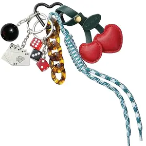 Designer Rope Bag Charm Cherry Purse Charms for Handbags 8 Ball Keychain for Backpacks Wallets Car Key Accessories Heart Shaped Keychain