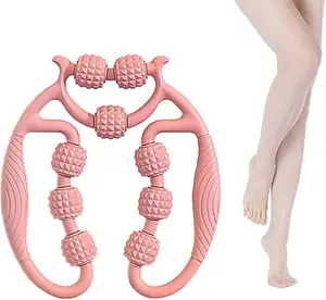 Leg Massage Roller with 9 Wheels – Manual Muscle Relaxer for Legs, Arms & Neck (Pink)