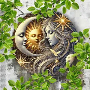 Moon Decor Wall Art Sun and Moon 2D Aluminum 7.87x7.87 inches Waterproof Dustproof Home Decor for Restaurant Bar Cafe Bedroom Perfect Festive Gift Room Metal Art Ornaments Artistic Print Photo