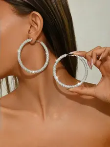 2pcs Multicolor Exaggerated Rhinestone Hoop Earrings, Elegant Round Circle Ear Rings, High-Quality Jewelry for Women, Statement Earrings