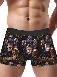 Men's Hellraiser Pinhead Boxer Briefs - Iconic Horror Movie Underwear with Hellraiser Logo Print, Breathable Stretch Fit Casual & Costume Wear for Fans, Iconic Pinhead Face Design (Officially Inspired)
