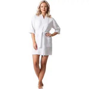 Turkish Linen Lightweight Waffle Knit Bath Spa Bridesmaids Kimono Short Robes for Women Quick Dry & Soft