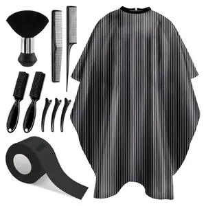10Pcs Hair Cutting Barber Cape with Neck Duster Brush Barber Brush Neck Strips Hair Combs Hair Clips, Professional Barber Accessories Cleaning Supplies for Salon Haircut Styling (Stripe) - Home Improvement.