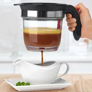 Fat Separator for cooking, 4 Cups Plastic Fat Strainers with Bottom Release, Gravy Grease Separator, Soup Oil Separator Measuring Cup Filter Kitchen