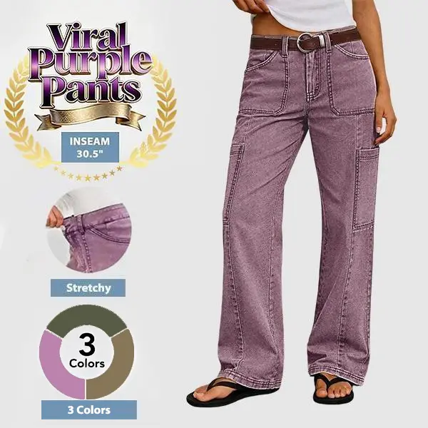 Flamingals Stitch Detail Mid Waist Straight Leg Cargo Pants Without Belt Womenswear