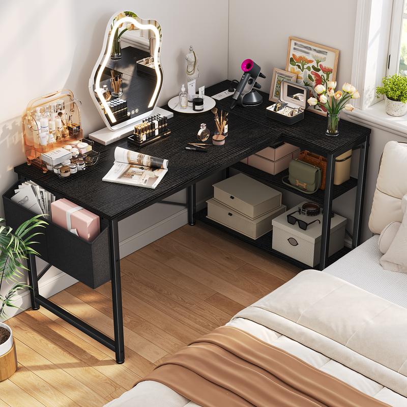 【TiktokshopBlackFriday】Raybee 47‘’ Computer Desk with Power Outlets,L Shaped Gaming Desk with Storage Shelves,Home Office Corner Desk for Work, Study for Bedroom Office Dorm